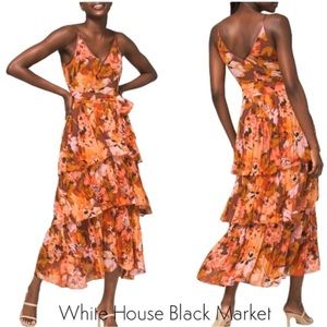 NWT WHITE HOUSE BLACK MARKET Pleated Tiered Midi Dress